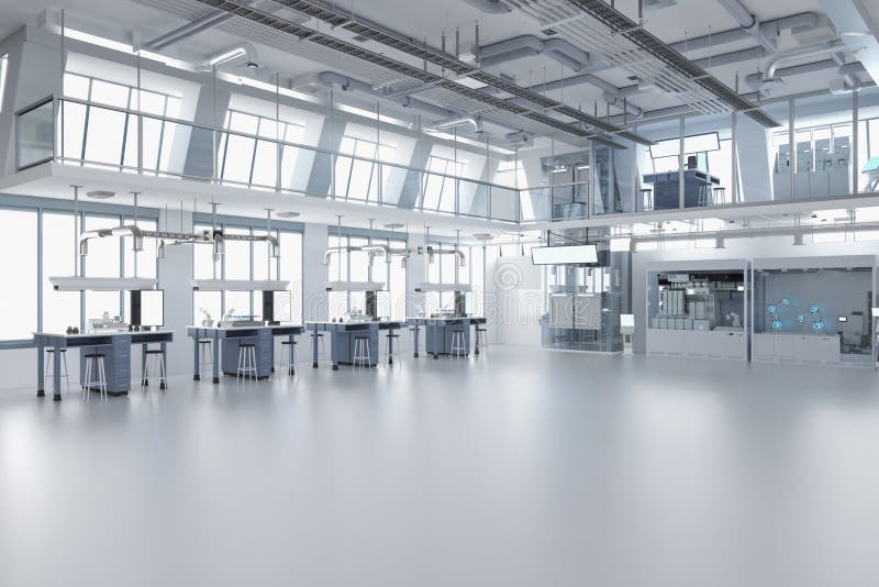 Laboratory interior or manufacturing factory with space stock illustration