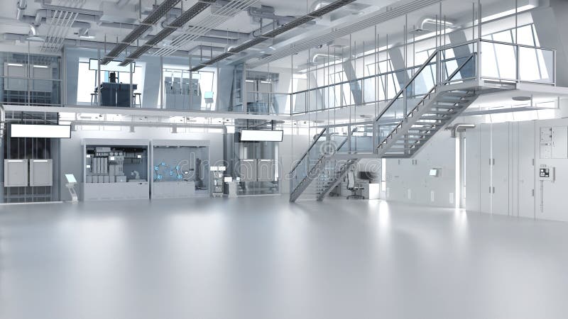 Laboratory interior or manufacturing factory with space vector illustration