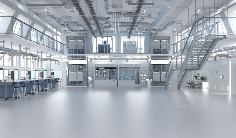 Laboratory interior or manufacturing factory with space stock illustration