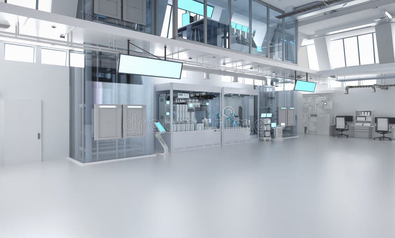 Laboratory interior or manufacturing factory with space stock illustration
