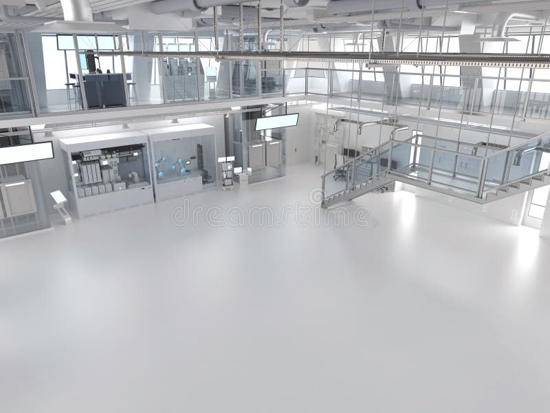 Laboratory interior or manufacturing factory with space stock illustration