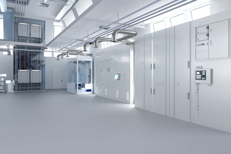 Laboratory interior or manufacturing factory with space vector illustration