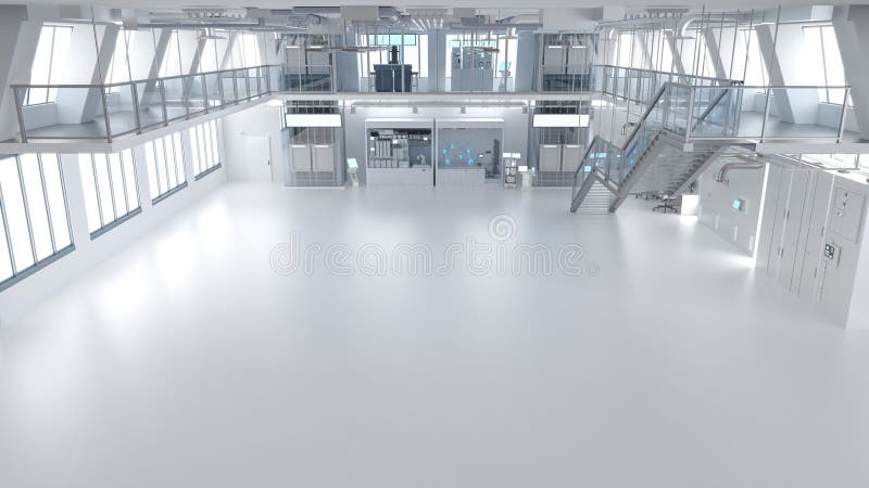 Laboratory interior or manufacturing factory with space stock illustration