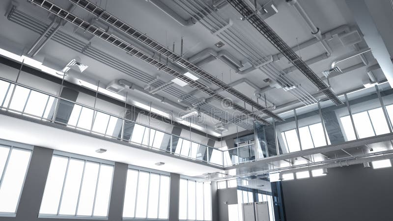 Laboratory interior or manufacturing factory with space vector illustration