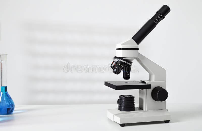 Laboratory Microscope Lens.modern Microscopes in a Lab. Stock Image