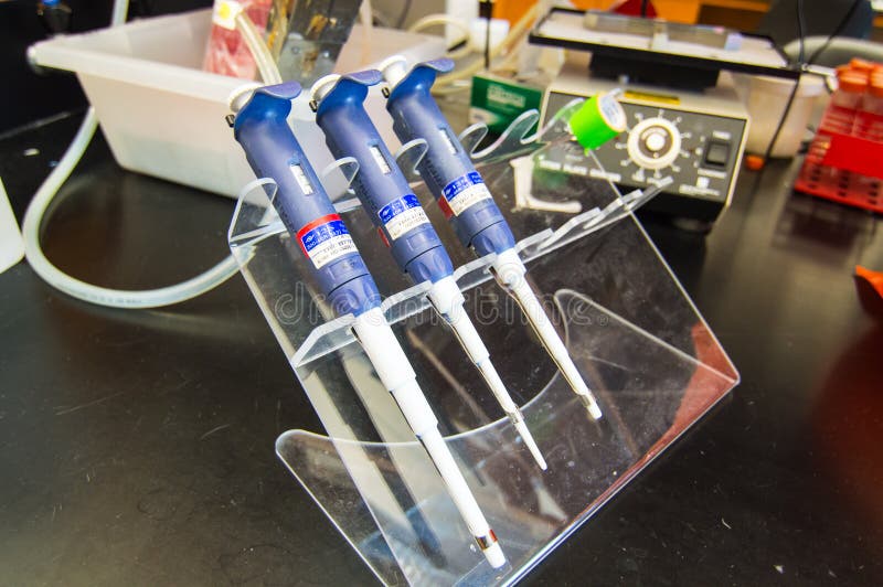 Laboratory Pipets arranged on Lab bench