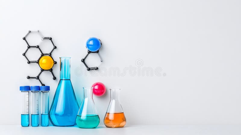 A laboratory setup featuring an assortment of glassware. royalty free illustration