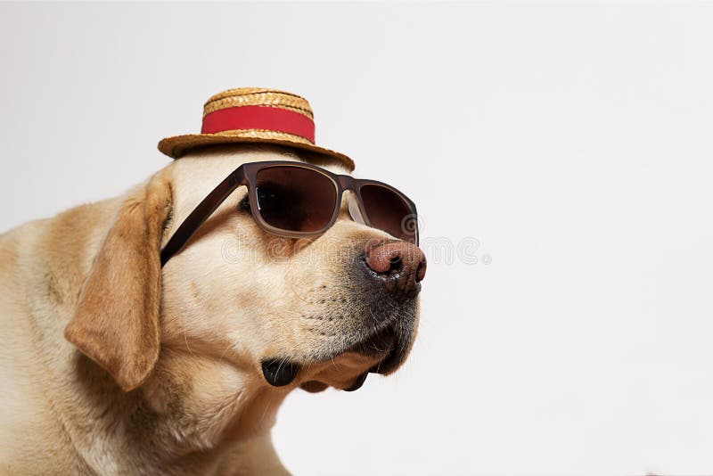 Labrador die zonnebril en hoed dragen royalty-vrije stock afbeelding Labrador die zonnebril en hoed dragen royalty-vrije stock afbeelding