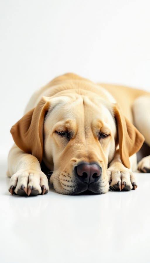 Labrador retriever snoozing on white backdrop, curled up , pet dog, comfort royalty free illustration