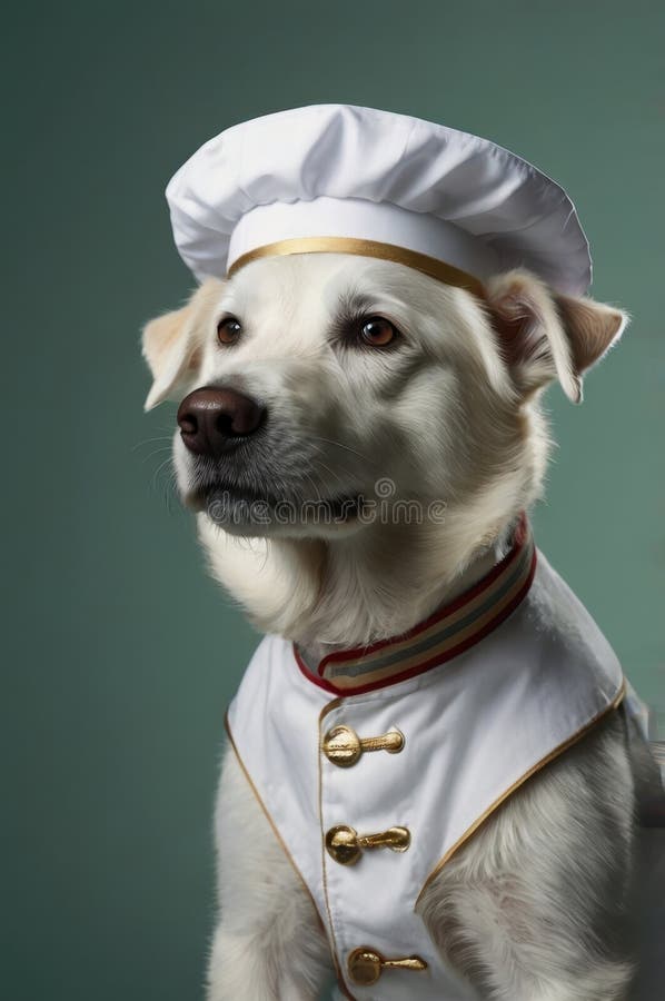 Labrador στο σεφ hat και το πανωφόρι εμπνευσμένο από τους πειρατές παλτό με φιλική έκφραση απεικόνιση αποθεμάτων