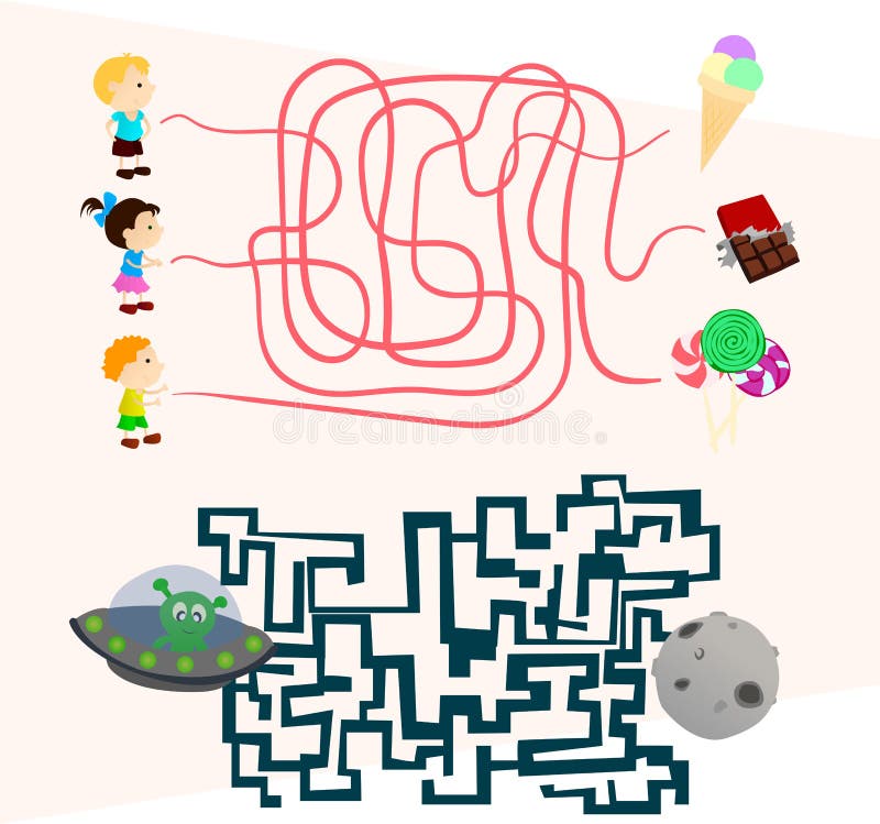 Labyrinth games set for preschoolers find the way vector illustration Labyrinth games set for preschoolers find the way vector illustration