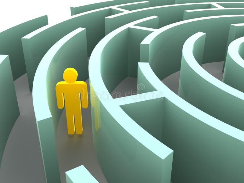 Labyrinth and man. stock illustration