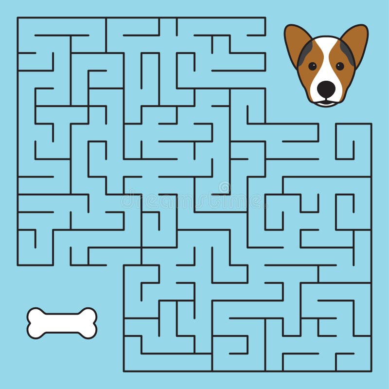 Labyrinth maze game with solution. Help dog stock illustration