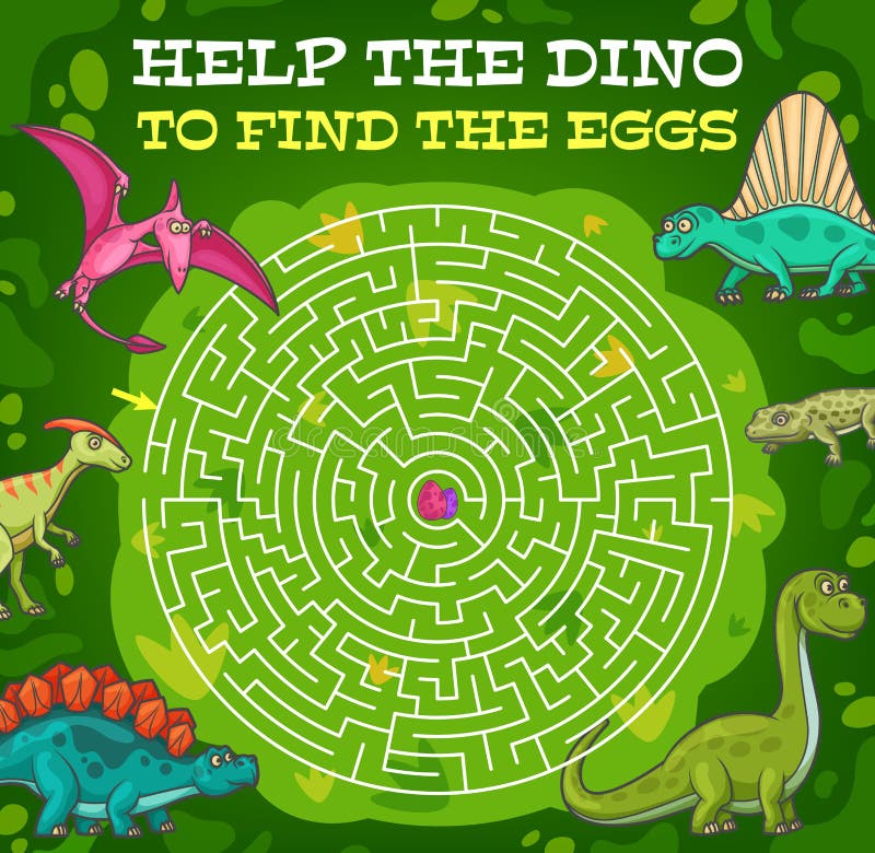 Labyrinth maze help dinosaur find the egg, riddle