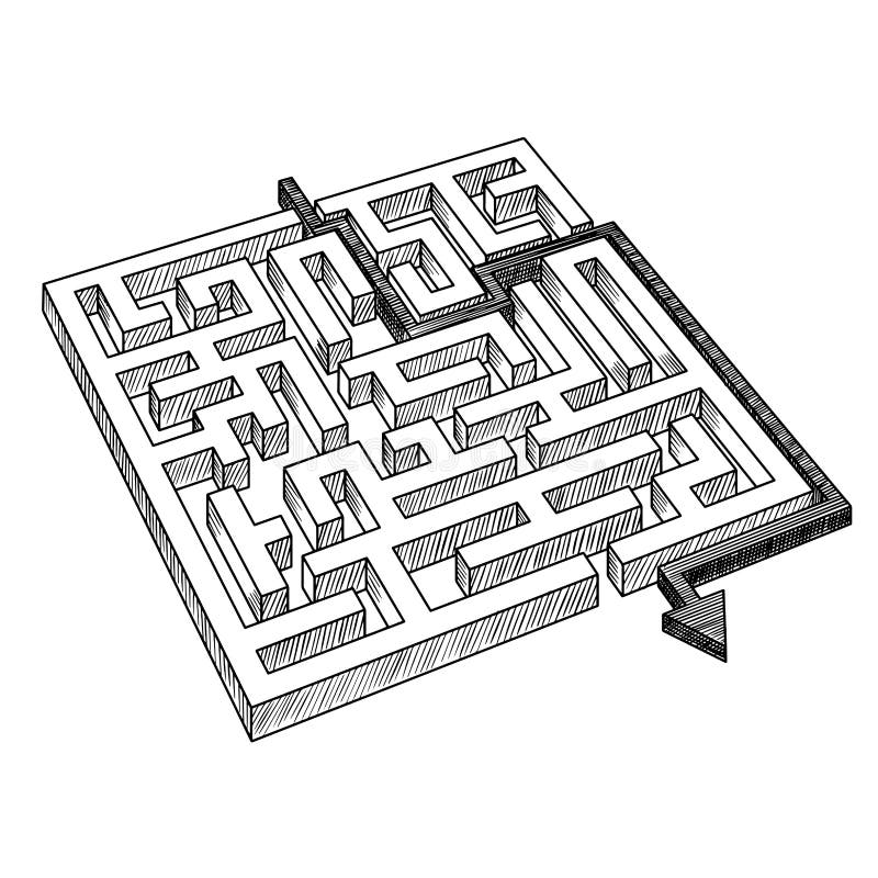 Labyrinth or maze, solved by arrow