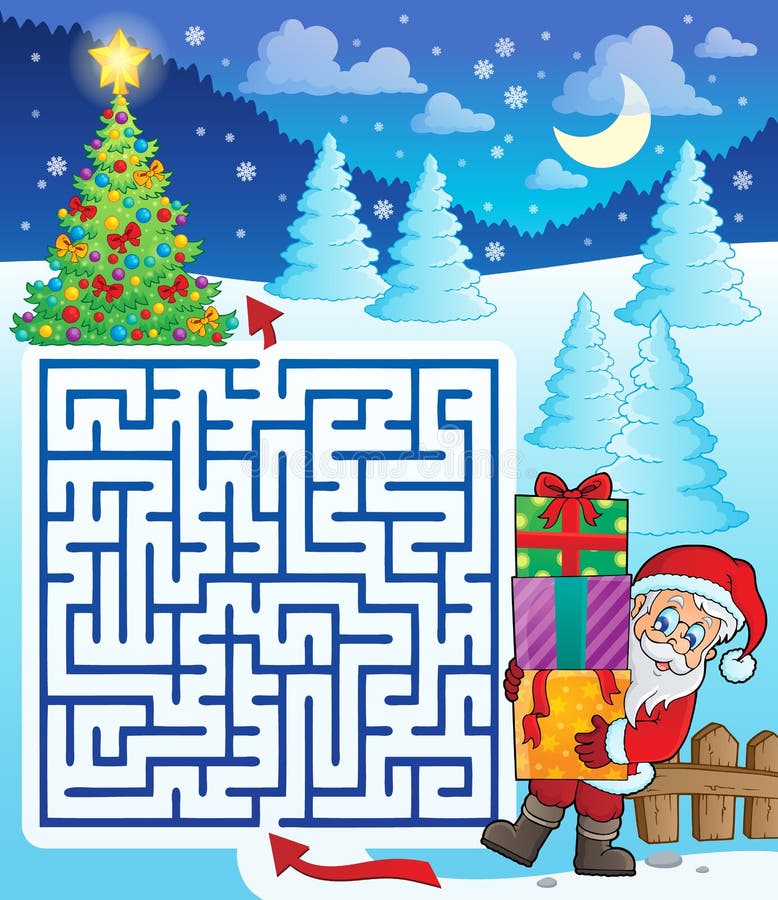 Labyrinth 3 mit Santa Claus und Geschenken vektor abbildung Labyrinth 3 mit Santa Claus und Geschenken vektor abbildung