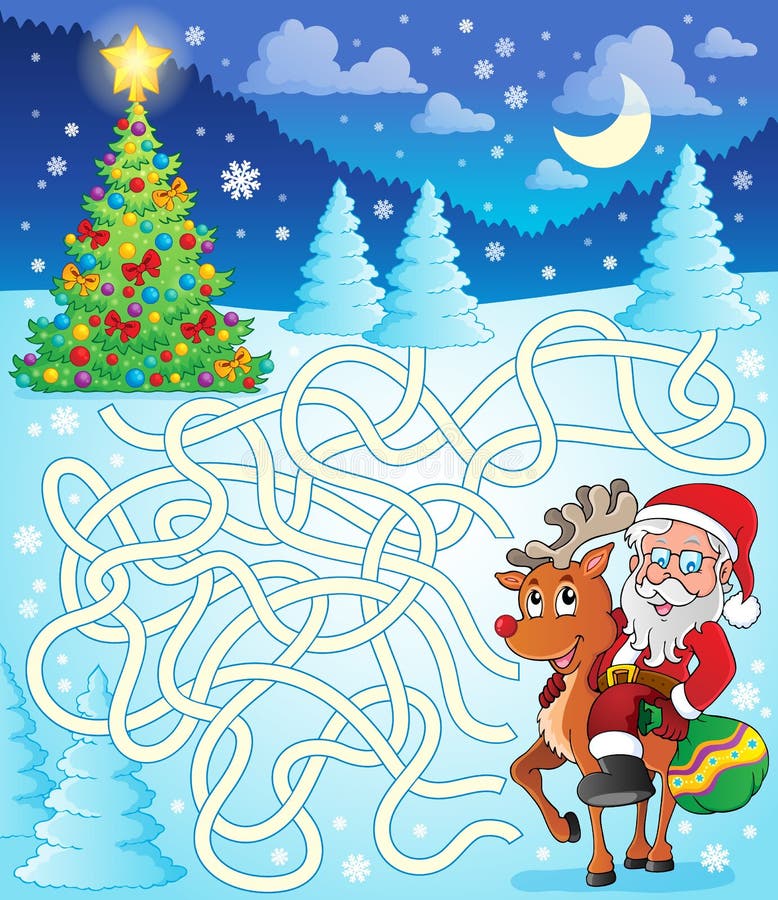 Labyrinth 12 mit Santa Claus und Rotwild vektor abbildung Labyrinth 12 mit Santa Claus und Rotwild vektor abbildung