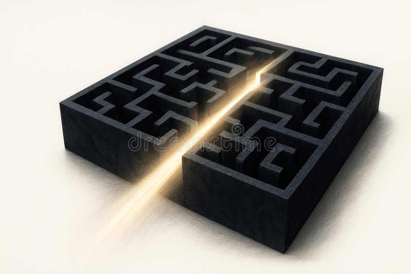 A labyrinth pierced by a bright beam of light. stock photography