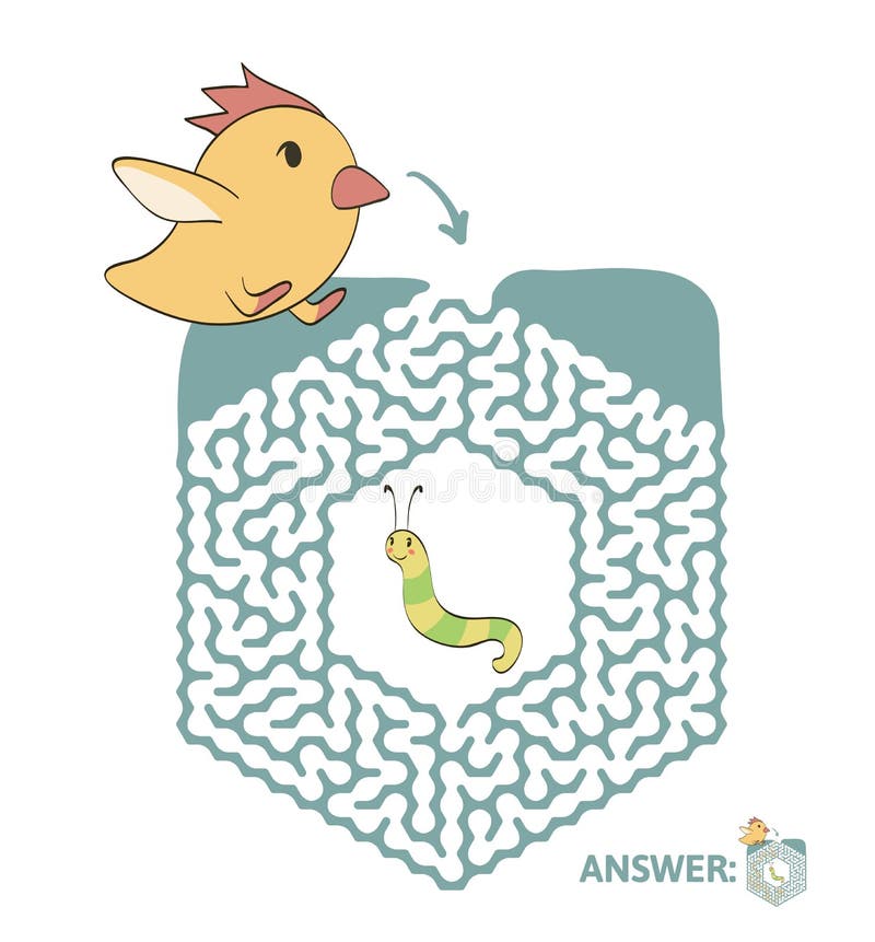 Labyrinthe du ` s d'enfants avec le poulet et le ver Déconcertez le jeu pour des enfants, illustration de labyrinthe de vecteur illustration stock Labyrinthe du ` s d'enfants avec le poulet et le ver Déconcertez le jeu pour des enfants, illustration de labyrinthe de vecteur illustration stock