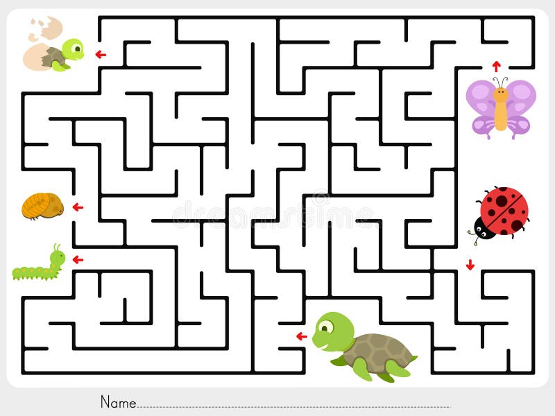 Labyrinthspiel: Bringen Sie das Tier, Schmetterlingsmarienkäfer und Schildkröte zusammen, die das Baby finden lizenzfreie abbildung Labyrinthspiel: Bringen Sie das Tier, Schmetterlingsmarienkäfer und Schildkröte zusammen, die das Baby finden lizenzfreie abbildung