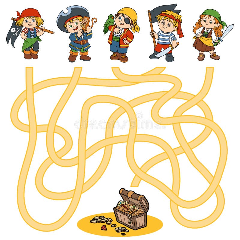 Labyrintlek för barn (tecken av piratkopierar), royaltyfri illustrationer Labyrintlek för barn (tecken av piratkopierar), royaltyfri illustrationer
