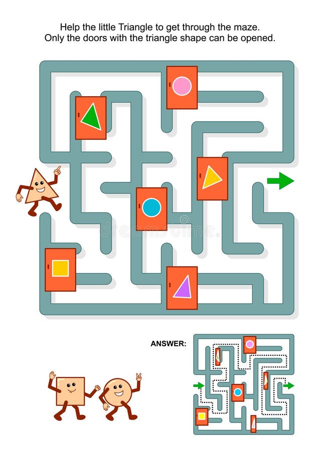 Labyrintspel met driehoek en duidelijke deuren vector illustratie Labyrintspel met driehoek en duidelijke deuren vector illustratie