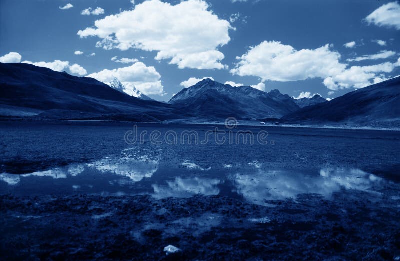 Blue lake on Valey Kaca Region - Puya Raimondy area - Huaraz - Cordiliera Blanca - Peru. Blue lake on Valey Kaca Region - Puya Raimondy area - Huaraz - Cordiliera Blanca - Peru