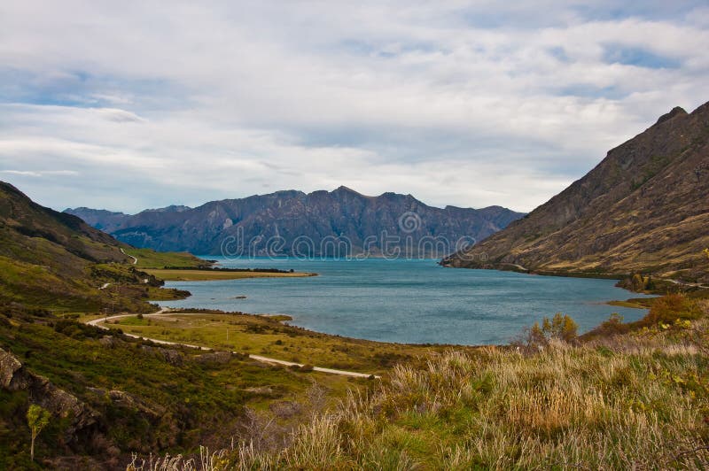 Lac célèbre Hawea dans Wanaka photo libre de droits Lac célèbre Hawea dans Wanaka photo libre de droits