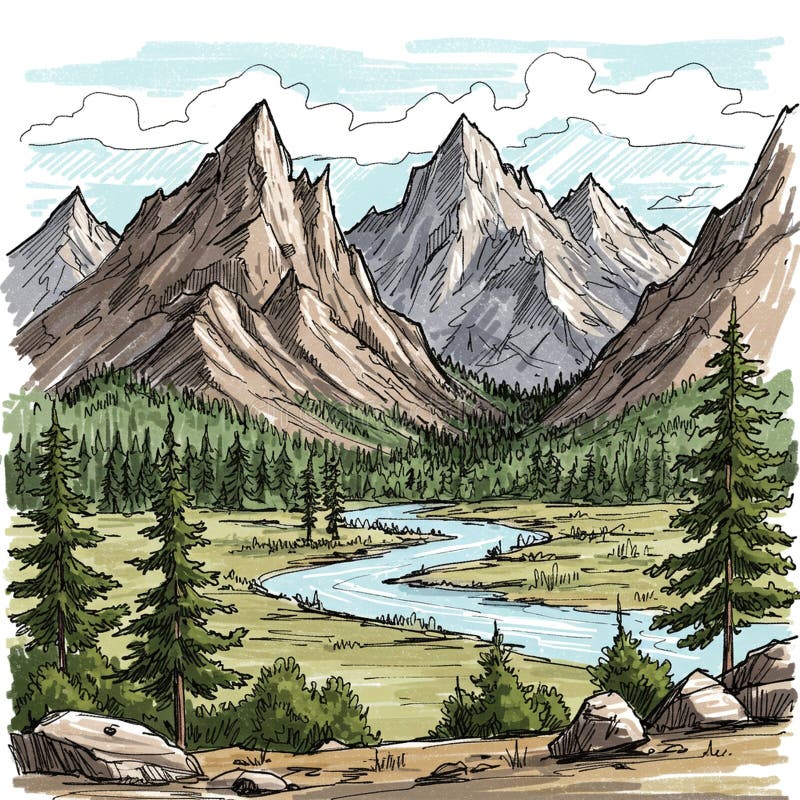 Lac de montagne majestueux illustration de vecteur