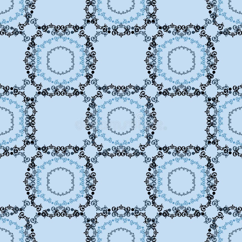 Lace black seamless pattern with flowers on a blue background vector illustration