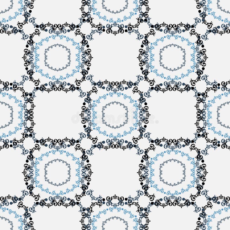 Lace black seamless pattern with flowers on white background stock illustration