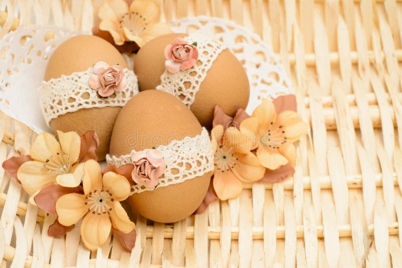 Lace decorated Easter eggs