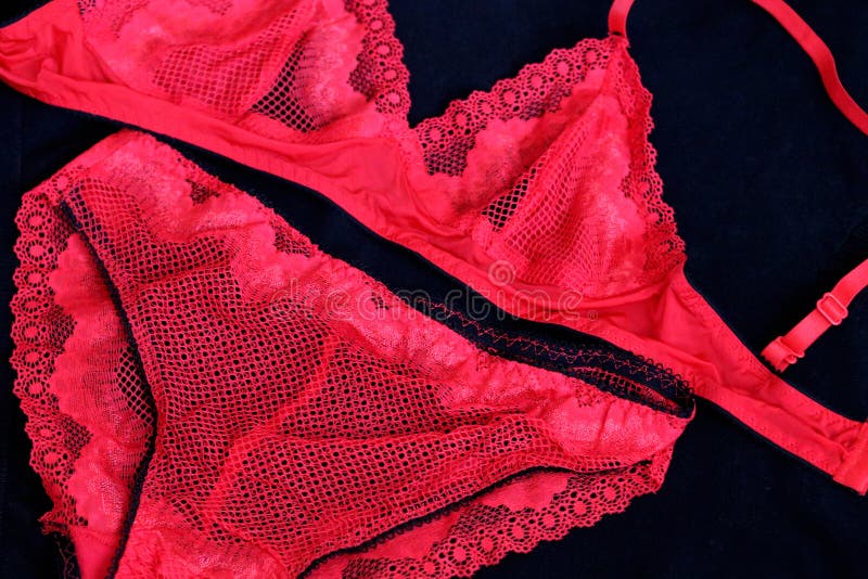Lace Handmade Underwear. Red Lace Lingerie Stock Photo - Image of ...