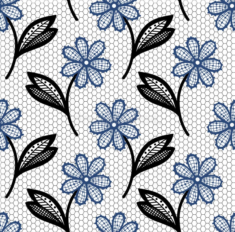 Lace seamless pattern with flowers and leaves. Vector. stock illustration