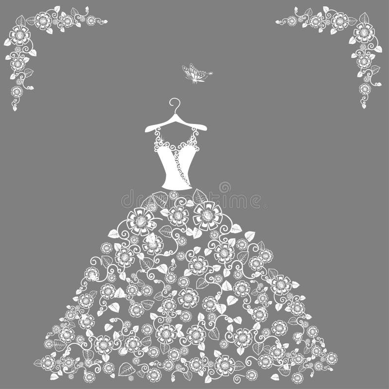 Download Wedding Dress Silhouette With Beautiful Flowers And Shiny ...