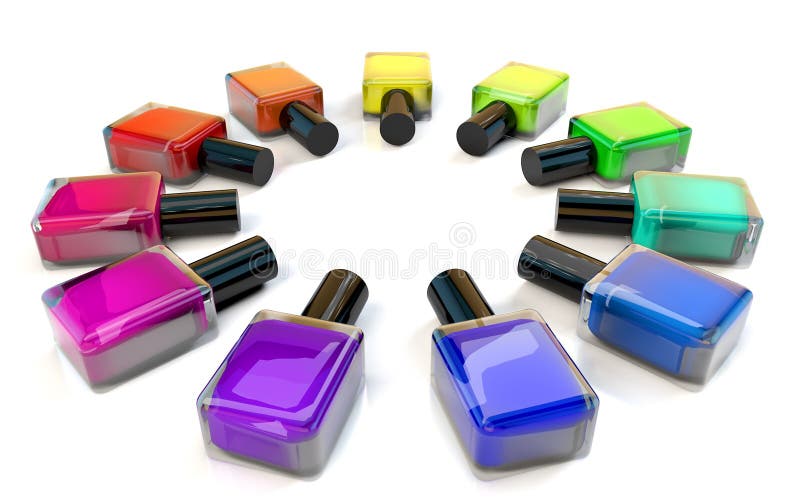 Lacquer Nail Polish Colorful Bottles Circle on White Stock Illustration