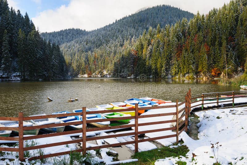 Lacul Rosu with snow, Red Lake, Romania