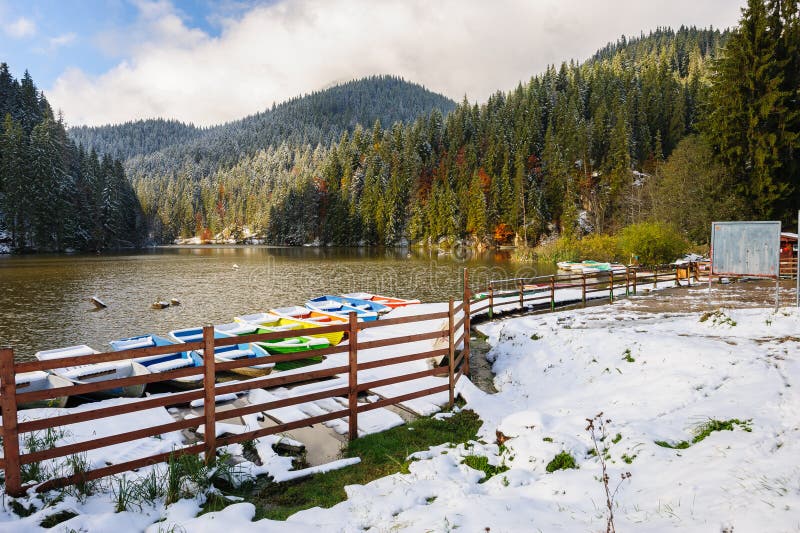 Lacul Rosu with snow, Red Lake, Romania