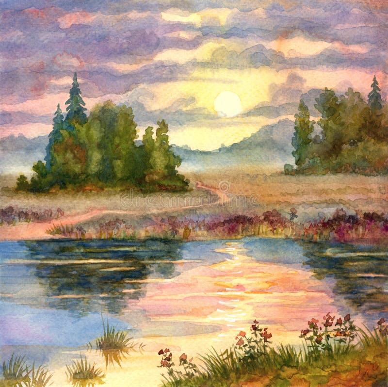 Lacul Sunset vector illustration