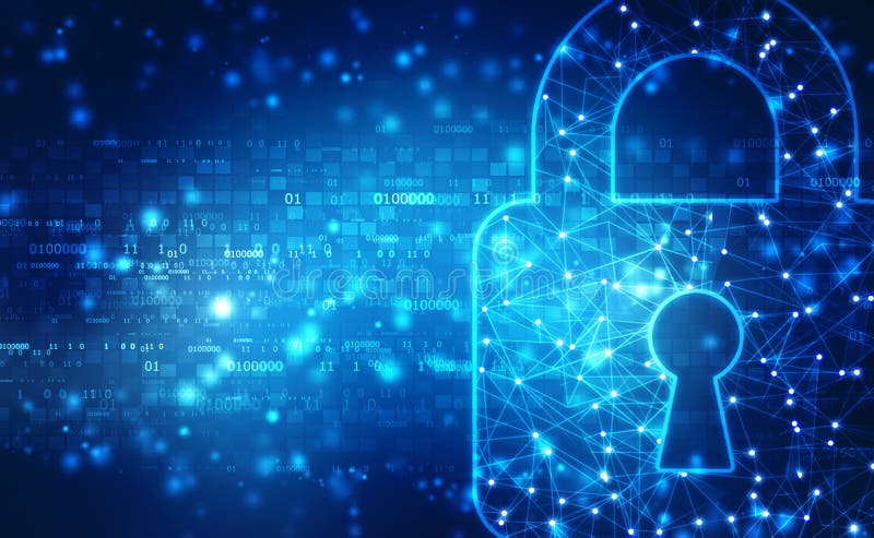 Lacăt închis privind securitatea informatică în contextul digital și securitatea internetului stock illustration
