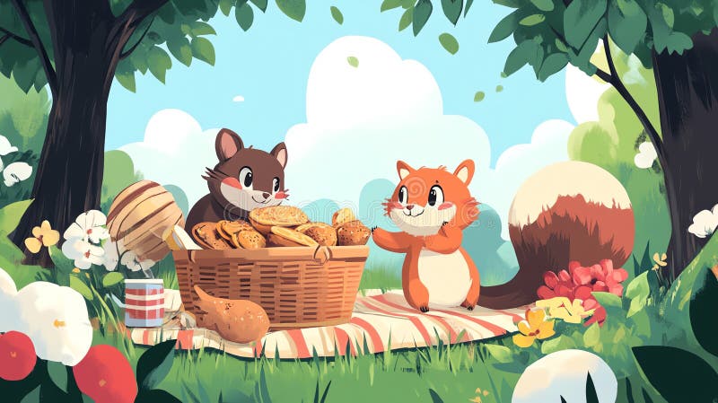 Laddar pikikscen med animerade djur stock illustrationer