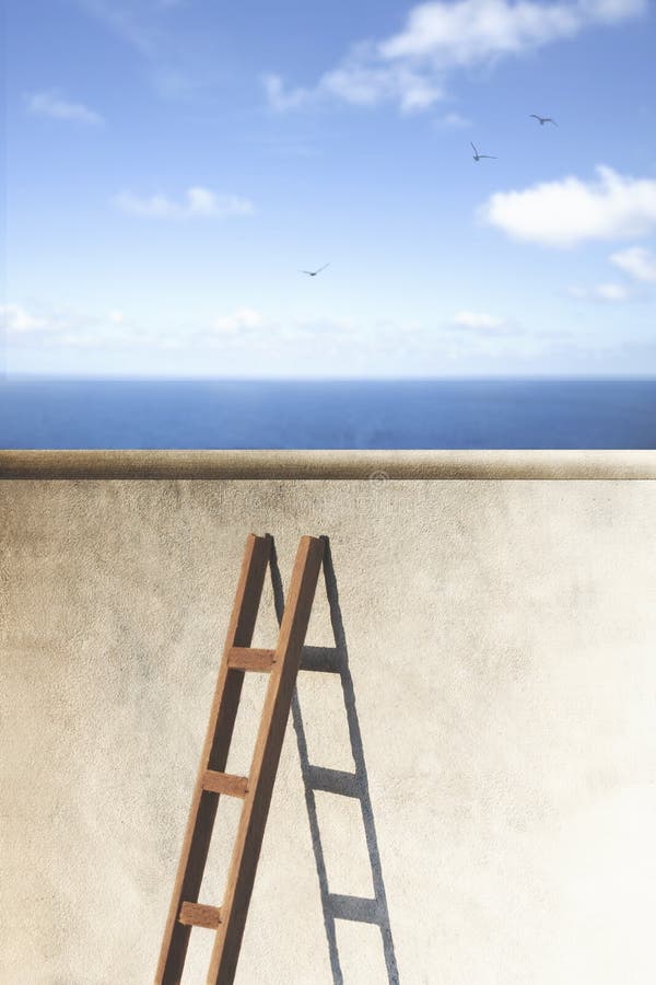 Ladder Passes the Wall, a Door To Freedom Stock Photo Image of