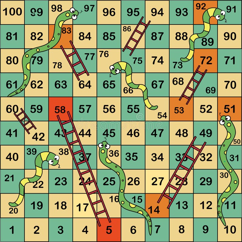 Jogo de tabuleiro para imprimir - cobras e escadas