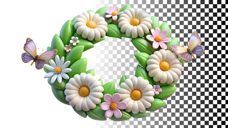 Laddning av vita blomkrans med fjärilar Flamdekoration Png transparent bild Generativ AI royaltyfri illustrationer