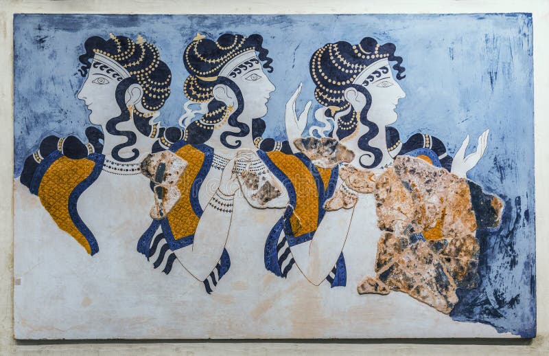 `Ladies in blue` fresco from Knossos Palace. The archaeological Museum in Heraklion, Crete royalty free stock photography `Ladies in blue` fresco from Knossos Palace. The archaeological Museum in Heraklion, Crete royalty free stock photography