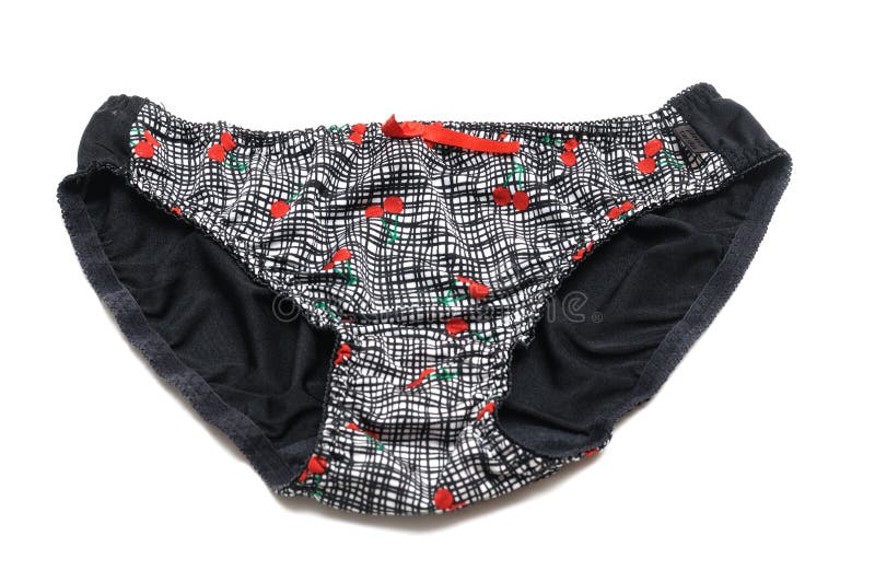 A Ladies Panty with Black Lines and Red Cherries Prints Stock