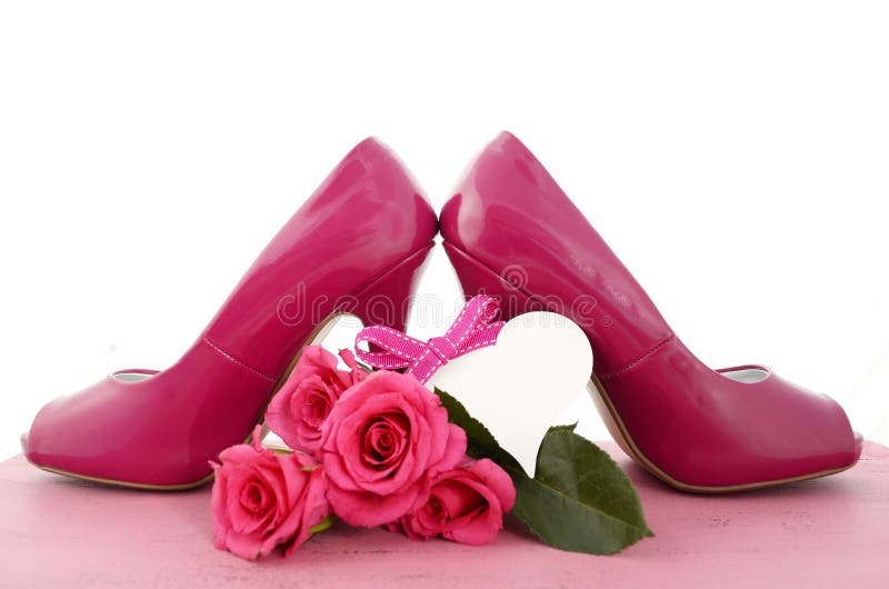 Ladies Pink High Heel Stiletto Shoes and Roses Stock Image - Image of ...