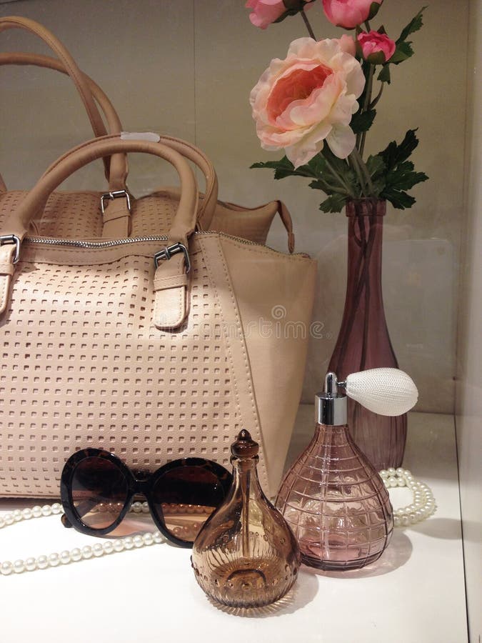 Ladies Purse and Perfume in Wardrobe Stock Photo Image of outfit