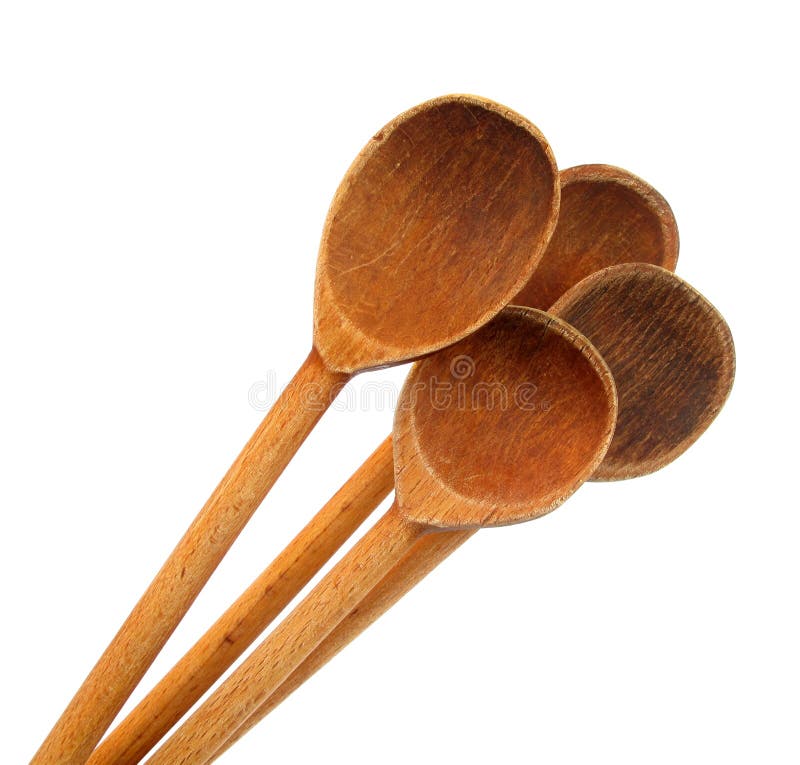 Ladles Wooden Four Isolated on White Background Stock Photo Image of