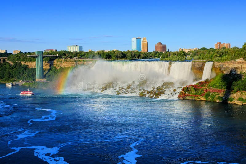 Lado americano de Niagara Falls com arco-íris, Estados de Nova Iorque, EUA imagem de stock royalty free Lado americano de Niagara Falls com arco-íris, Estados de Nova Iorque, EUA imagem de stock royalty free
